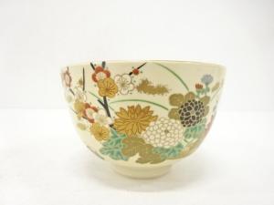 清安造　金彩色絵　四君子　茶碗(保護箱付)